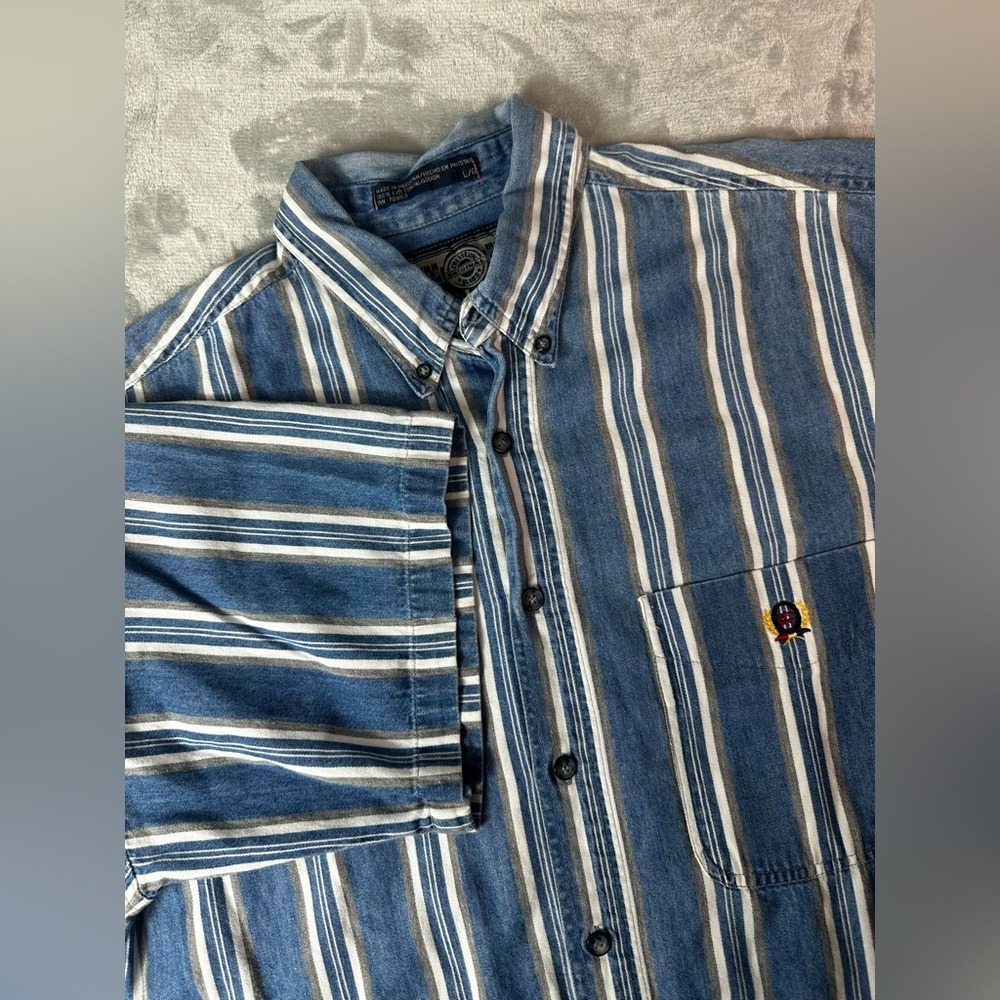 Coliseum Shirt Mens Large Striped Short Sleeve Button Up Pocket Casual 90s Y2K‎